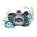 Vintage retro watercolor camera. Perfect for photography logo Royalty Free Stock Photo