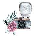 Vintage retro watercolor camera. Perfect for photography logo Royalty Free Stock Photo