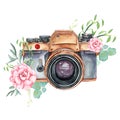 Vintage retro watercolor camera. Perfect for photography logo Royalty Free Stock Photo