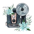 Vintage retro watercolor camera. Perfect for photography logo