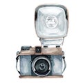 Vintage retro watercolor camera. Perfect for photography logo Royalty Free Stock Photo