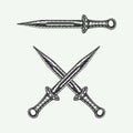 Vintage retro woodcut antique dagger knife sword. Can be used like emblem, logo, badge, label. mark, poster or print. Monochrome