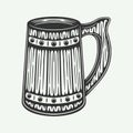 Vintage retro woodcut engraving wooden beer drink mug. Can be used like emblem, logo, badge, label. mark, poster or print. Royalty Free Stock Photo