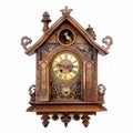 Vintage retro wooden with carved patterns cuckoo clock isolated Royalty Free Stock Photo