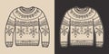 Vintage retro xmas christmas ugly cozy hipster sweater pullover cloth. Can be used for logo or decoration. Monochrome Graphic Art