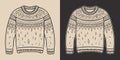 Vintage retro xmas christmas ugly cozy hipster sweater pullover cloth. Can be used for logo or decoration. Monochrome Graphic Art