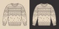 Vintage retro xmas christmas ugly cozy hipster sweater pullover cloth. Can be used for logo or decoration. Monochrome Graphic Art