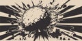 Vintage retroo cartonn comics ink abstract drawing texture background with huge atomic explosion. Graphic Art