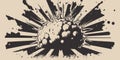 Vintage retroo cartonn comics ink abstract drawing texture background with huge atomic explosion. Graphic Vector