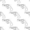 Vintage Revolver Gun. Firearm, Pistol Seamless Pattern. Vector