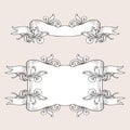 Vintage ribbon banners and drawing in engraving style. Hand drawn design element. Vector Illustration Royalty Free Stock Photo