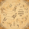 Vintage ribbons set. Vector illustration. Engraved decorative ornate frames. Victorian style. Place for text message.Retro hand dr Royalty Free Stock Photo