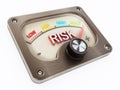 Vintage risk meter pointing maximum risk isolated on white background. 3D illustration Royalty Free Stock Photo