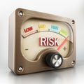 Vintage risk meter pointing maximum risk isolated on white background. 3D illustration Royalty Free Stock Photo