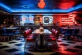 Vintage road cafe design interior with bar counter and chair. Generative AI