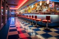 Vintage road cafe interior with bar counter and chair. Generative AI