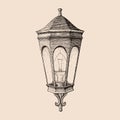 Vintage road lamp hand drawing engraving style