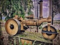 Vintage road roller on outdoor pedestal Royalty Free Stock Photo