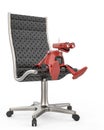 Vintage robot boss is on the chair in a white background