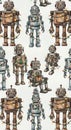 Vintage Robot Illustrations Pattern Design Elements Royalty Free Stock Photo