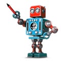 Vintage robot with pen. . Contains clipping path