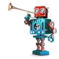 Vintage Robot playing trumpet. 3D illustration. Isolated. Contains clipping path