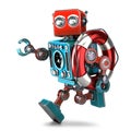 Vintage robot run with lifebuoy. . Contains clipping path