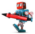 Vintage Robot writing with red pen. . Contains clipping path