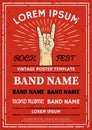 Vintage Rock festival poster, flyer with Rock and Roll hand sign