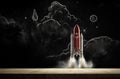 Vintage rocket chalk art on aged chalkboard, perfect for educational displays