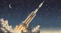 Vintage Rocket Launch Under Starry Night Sky Royalty Free Stock Photo