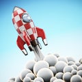 Vintage rocket ship launching to space. 3D illustration Royalty Free Stock Photo