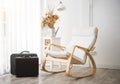 Vintage rocking chair and bag decoration in living room