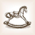 Vintage rocking horse sketch vector illustration