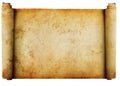Vintage roll of parchment background isolated on w
