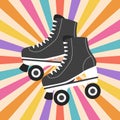 Vintage roller skates on a rainbow background. Retro icon, illustration in flat cartoon style.
