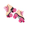 Vintage rollerskate with pink wheels, laces. Retro shoe for rink, walking, roll. 80s, 90s vibe, nostalgia. Active hobby