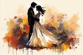 Vintage Romance. Swirling patterns on a vintage-style background with dancing couple