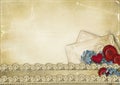 Vintage romantic background with roses and hearts