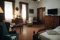 vintage room with classic furniture and modern conveniences, such as a flatscreen tv