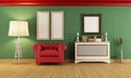 Vintage room with red classic armchair Royalty Free Stock Photo