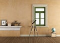 Vintage room with telescope Royalty Free Stock Photo