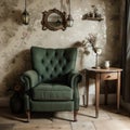 Vintage room with wallpaper and old fashioned armchair Rustic interior design Royalty Free Stock Photo