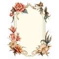 Vintage Baroque Floral Frame Design On White Background