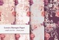 Vintage rose flowers and baroque ornament pattern set Vector. Grunge old paper textures background Royalty Free Stock Photo