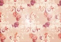 Vintage rose flowers and baroque ornaments pattern Vector. Grunge old paper texture background Royalty Free Stock Photo