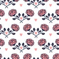 Vintage roses background with hearts. Floral seamless pattern. Roses pattern textile design. Pink flowers repeating Royalty Free Stock Photo