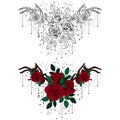 Vintage roses. Set of gothic tattoos. Collection of graphic and color isolated illustrations Royalty Free Stock Photo