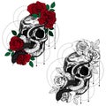 Vintage roses, skull and snakes. Set of gothic tattoos. Collection of graphic and color isolated illustrations