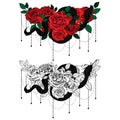 Vintage roses and snakes. Set of gothic tattoos. Collection of graphic and color isolated illustrations Royalty Free Stock Photo